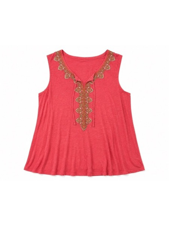 J. Jill Tops - J. Jill Linen Papaya Tunic Top Coral Sleeveless Boho Embroidered Beachy Size XL